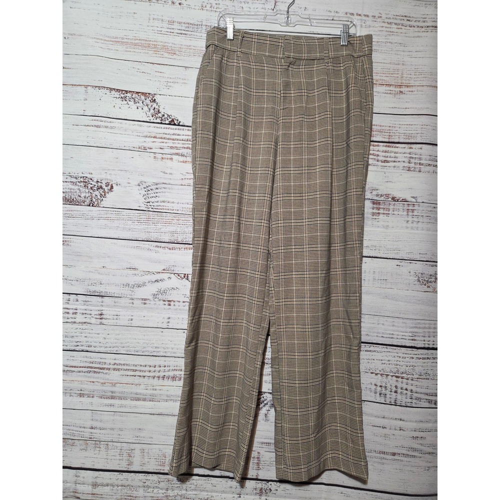 Maurices Womens Plaid Wide Leg Trousers Tan Black Glen Check Size 12 Reg